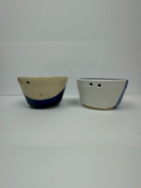 🫐 Set of 2 Amber Odom Handmade Ceramic Berry Bowls Pottery Colanders Blue Ridge